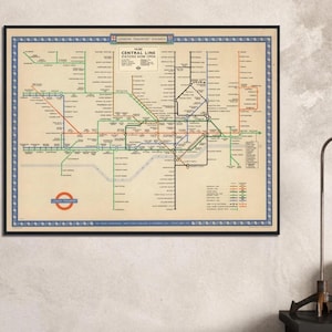 Carte des lignes de métro du métro de Londres des années 40, vintage des années 40, affiche impression graphique, train ferroviaire du centre du Royaume-Uni, Angleterre, qualité supérieure !