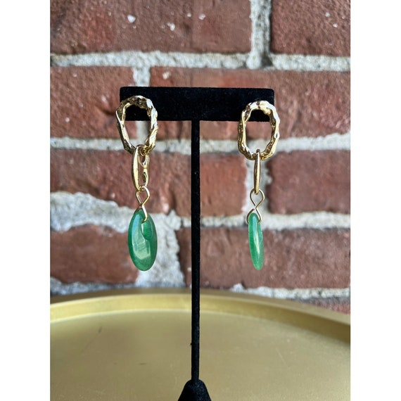 1990s Gold and Jadeite Earrings - image 3