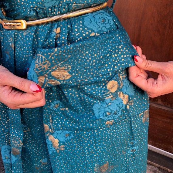 1950s Teal and Gold Lounging Dress VLV