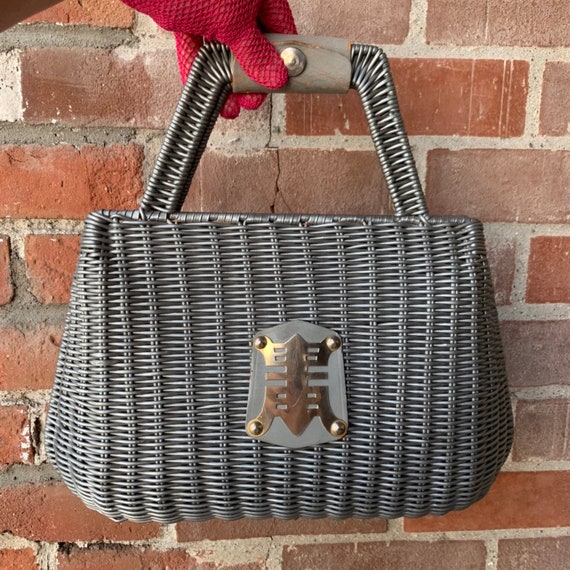1960s Asian Gray Basket Purse