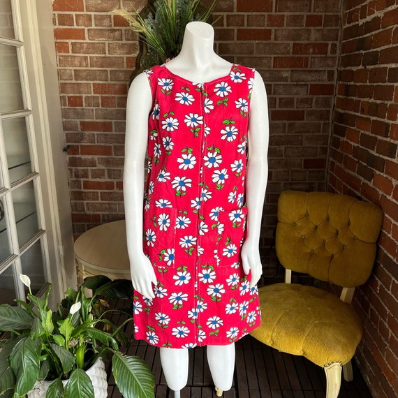 1960s Red Daisy Zipper Dress - image 1