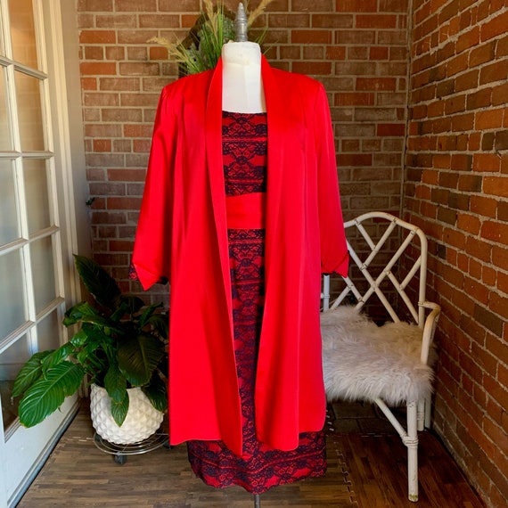 1950s Red & Black Lace Dress and Overcoat - image 1