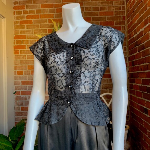 1950s Sheer Black Soutache Blouse