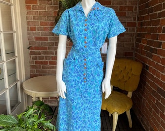 1950s Blue Vines Dress