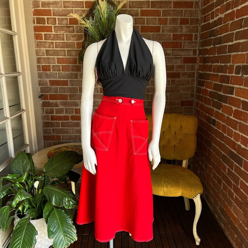 1940s Red Canvas Wrap Skirt