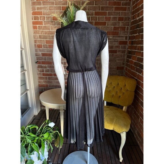 1980s Sheer Black Lace Dress with Sequins & Scalloped Hem
