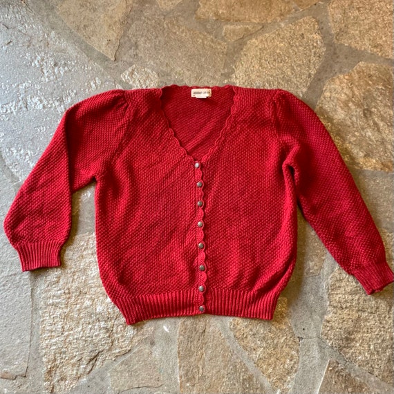 1980s does 1930s Cranberry Puff Sleeve Cardigan