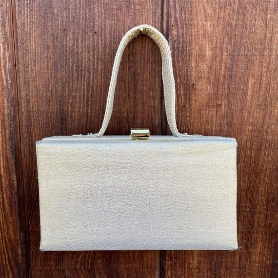 1960s White and Gold Box Handbag by Delill Make up Bag 