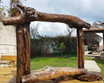 Handmade Driftwood Mirror Dark Brown | Coastal Rustic Decor | 65x90cm