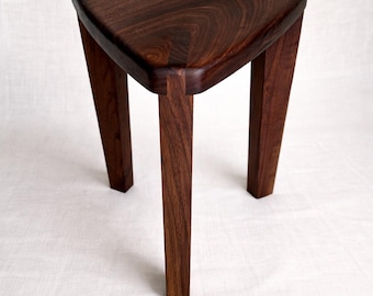Solid Walnut Stool – Handcrafted Mid Century Modern Side Table / Nightstand / Plant Stand – Small Wood End Table