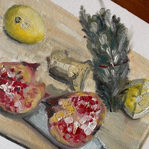 Original oil painting on oil paper, healthy things, 24/18 cm, 2022
