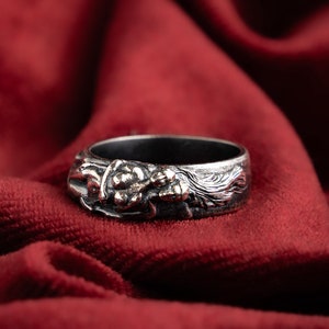Mens Antique Floral Handmade Sterling Silver Band Ring - Nature-Inspired Rings