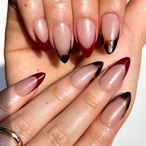 Red French Tips Press On Nails /Handmade Stiletto Press on Nails /Fake Acrylic Nails /Custom Press On Nails /Valentines Nails /Gift For Her