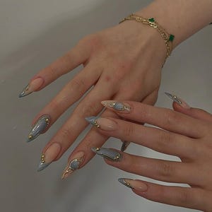 Luxe Galaxy-Inspired Press On Nails/Handmade Gel Nails In Long Almond/Glue On Nails/False Nails/Birthday Wedding Prom Nails/Gift for Her