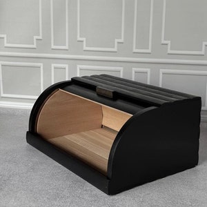 Black Wooden Bread Box Storage Box Minimalist Kitchen Decor