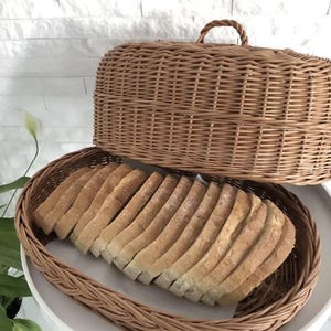 Wicker Box Wooden Bread Basket Natural Wooden Kitchen Storage Basket for Bread Serving Tray Bread Box Farmhouse Style Basket