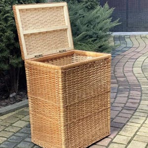 Cesto portabiancheria in vimini – Cesto portaoggetti rettangolare intrecciato a mano con coperchio