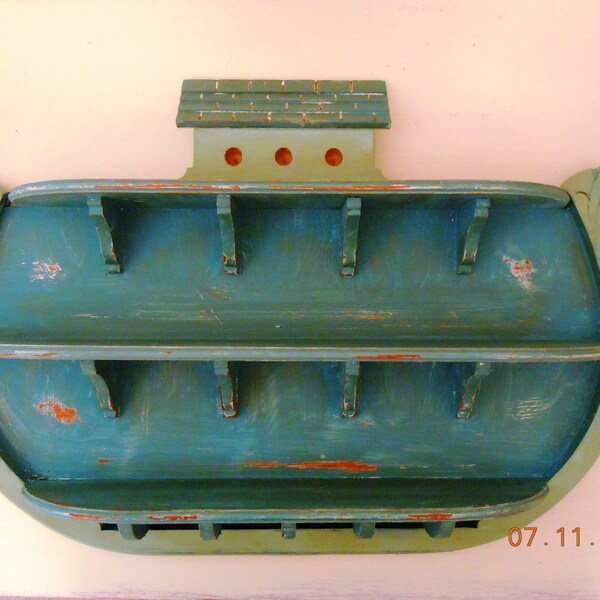 UPcycled  Noahs Ark  Handpainted Wood Display Shelf