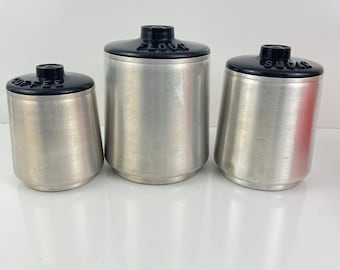 Vintage MCM Kromax Canister Set Lids Spun Aluminum Flour Sugar Coffee