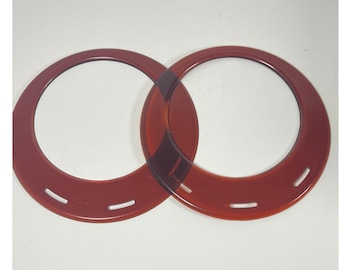 Vintage Lucite Acrylic Purse Handles Amber Tortoise Round Bag Rings Set  2 1970