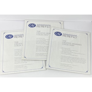 May include: Three packages of Creative Memories page protectors. Each package is white with blue and gold accents, and features the Creative Memories logo and product information. The packages are designed to protect 12x12 inch pages.