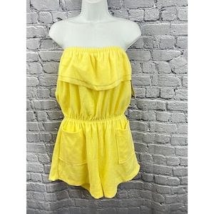 VTG BJ Creations Badstof tube top romper short L 80s strandgeel