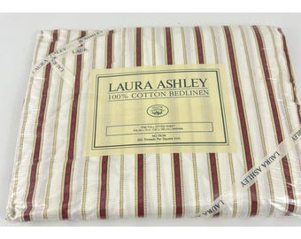 Vintage Laura Ashley India Full Fitted Bottom Sheet Stripes NOS 1990