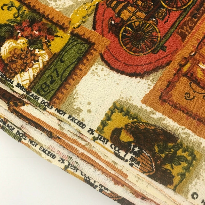 Vintage Barkcloth Fabric Early American Design 46 7 Etsy