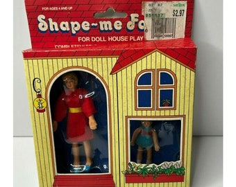 Vintage Rubber Dolls Mom and Girl Poseable Shape Me bend me 1980s, Dollhouse Figures