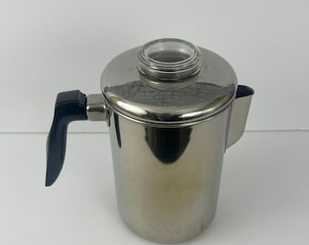 Vintage Ekco EKCOWARE Stovetop Coffee Percolator Complete Stainless Steel MCM