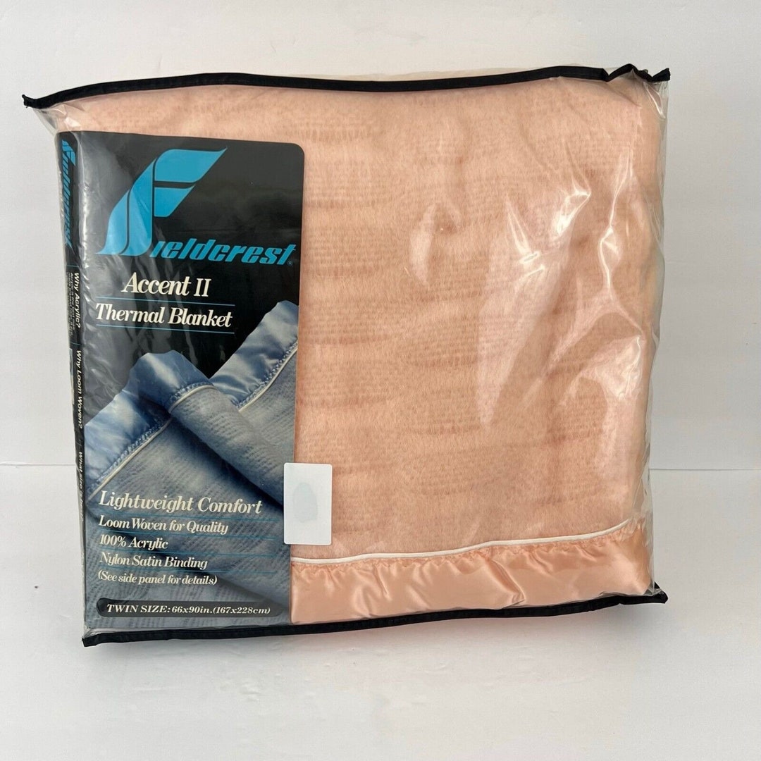 NEW Vintage Fieldcrest Acrylic Twin Blanket Satin Trim Loom Woven Peach
