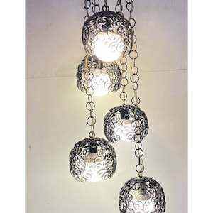 Vintage Tier Swag Hanging  Lamp 5 Light Hollywood Regency MCM Light Black