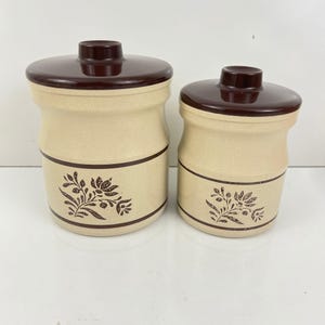 Vintage Kromex  Canister Set With Brown Floral Design & Lids Kitchen Storage Containers Farmhouse Aesthetic 2-Piece Set