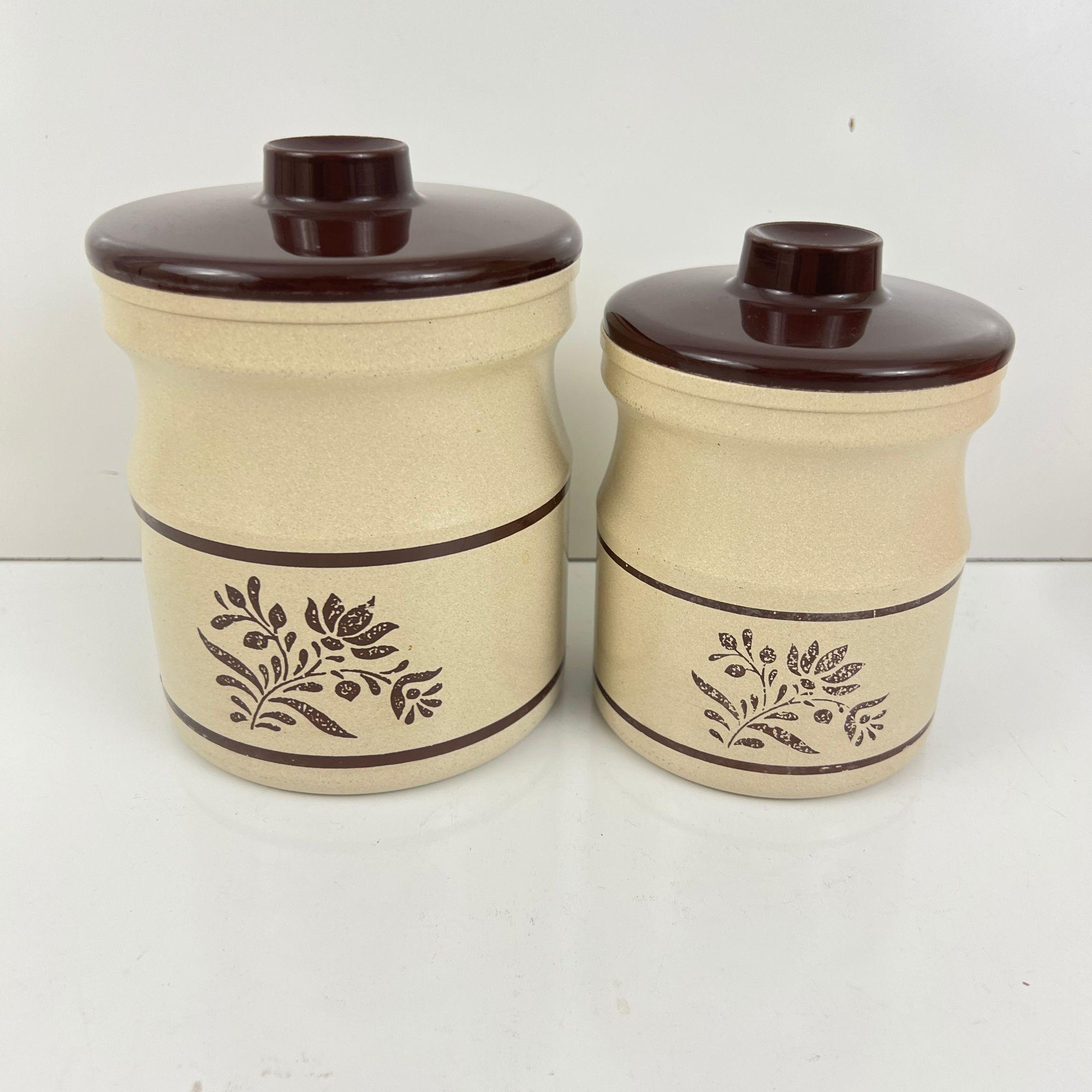 Vintage Kromex Canister Set: Brown Floral Kitchen Storage - 2