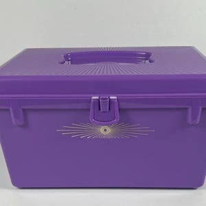 Vintage SOLO paars haar accessoire organizer tas rollen haarspeldjes opbergdoos