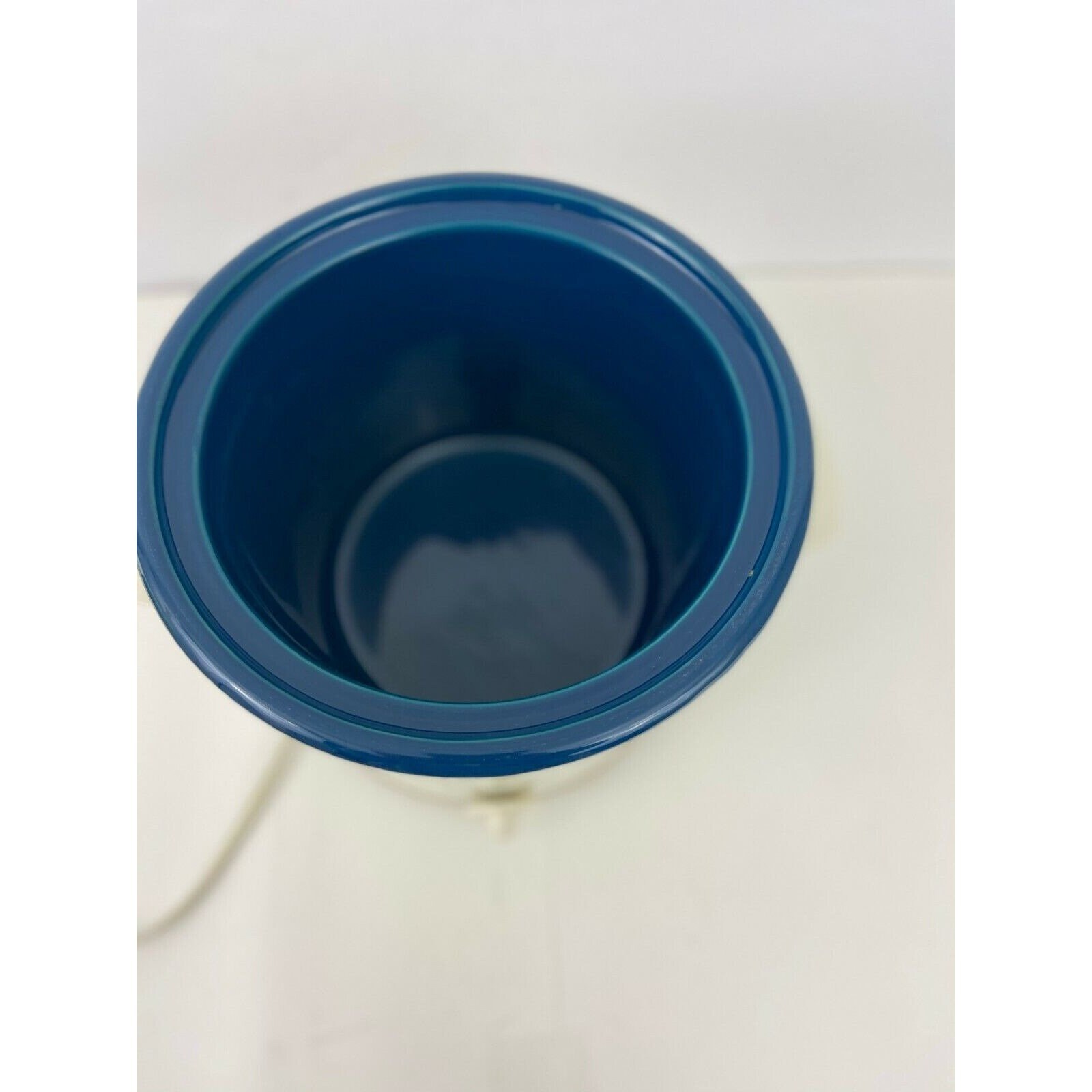 Vintage RIVAL 3½ Qt Crock Pot Slow Cooker Stoneware 3150 BLUE/BEIGE plastic  lid