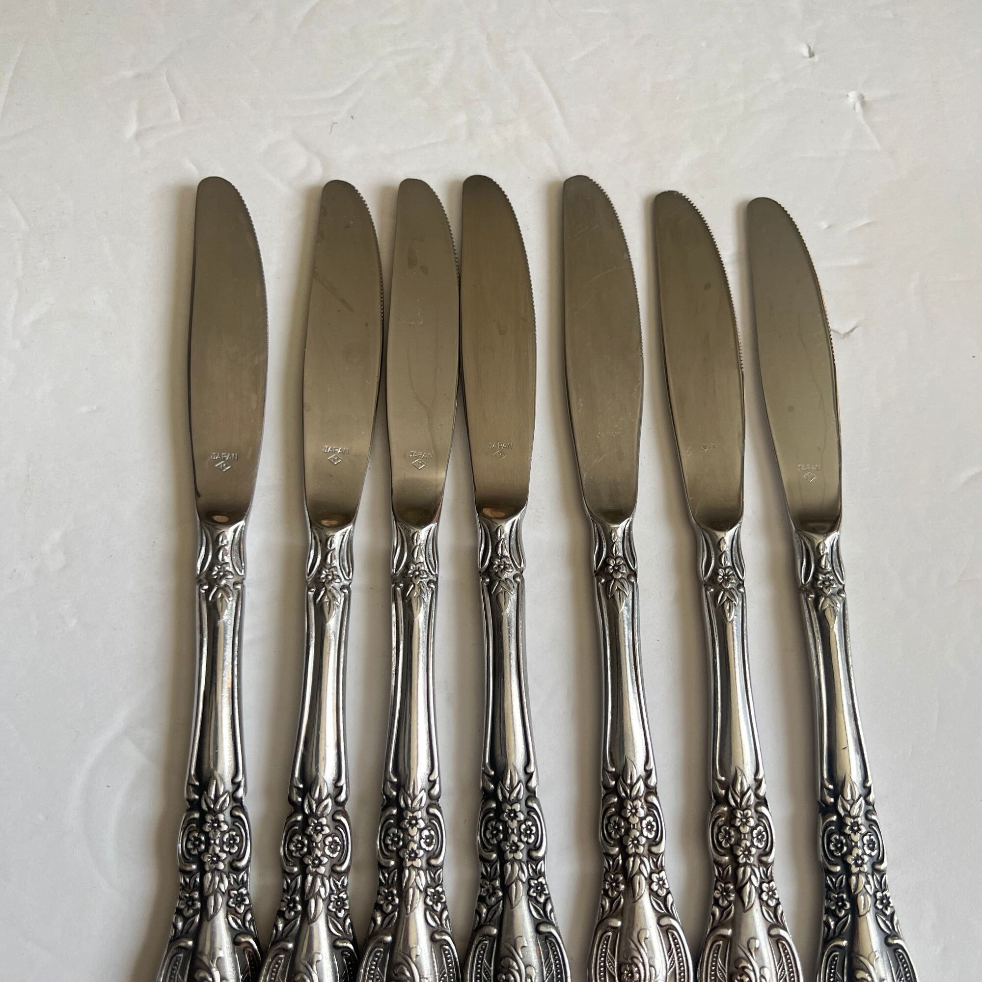 Vintage cutlery ring【no.7】 Springtime Stainless Flatware 7 Dinner Knives Vintage Japan