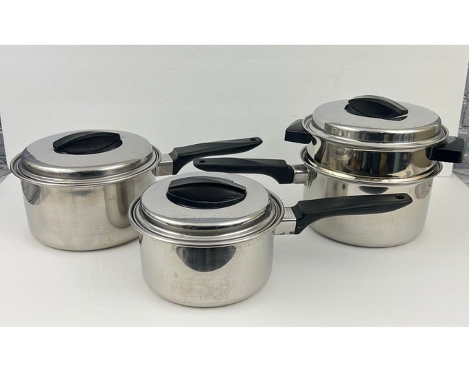 Ekco Flint Cookware Set Stainless Steel Radiant Core Saucepans Double