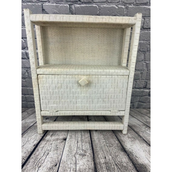 Vintage White Wicker Wall Shelf With 1 Door & 2 Etsy