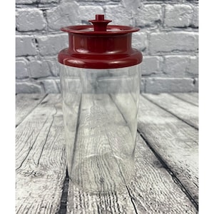 VTG Tupperware Counterparts Clear Acrylic Canister Push-Button Seal Cranberry