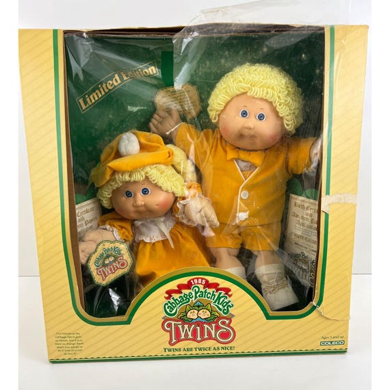 1985 Vintage Cabbage Patch Kids Twins Blonde Hair Blue Eyes