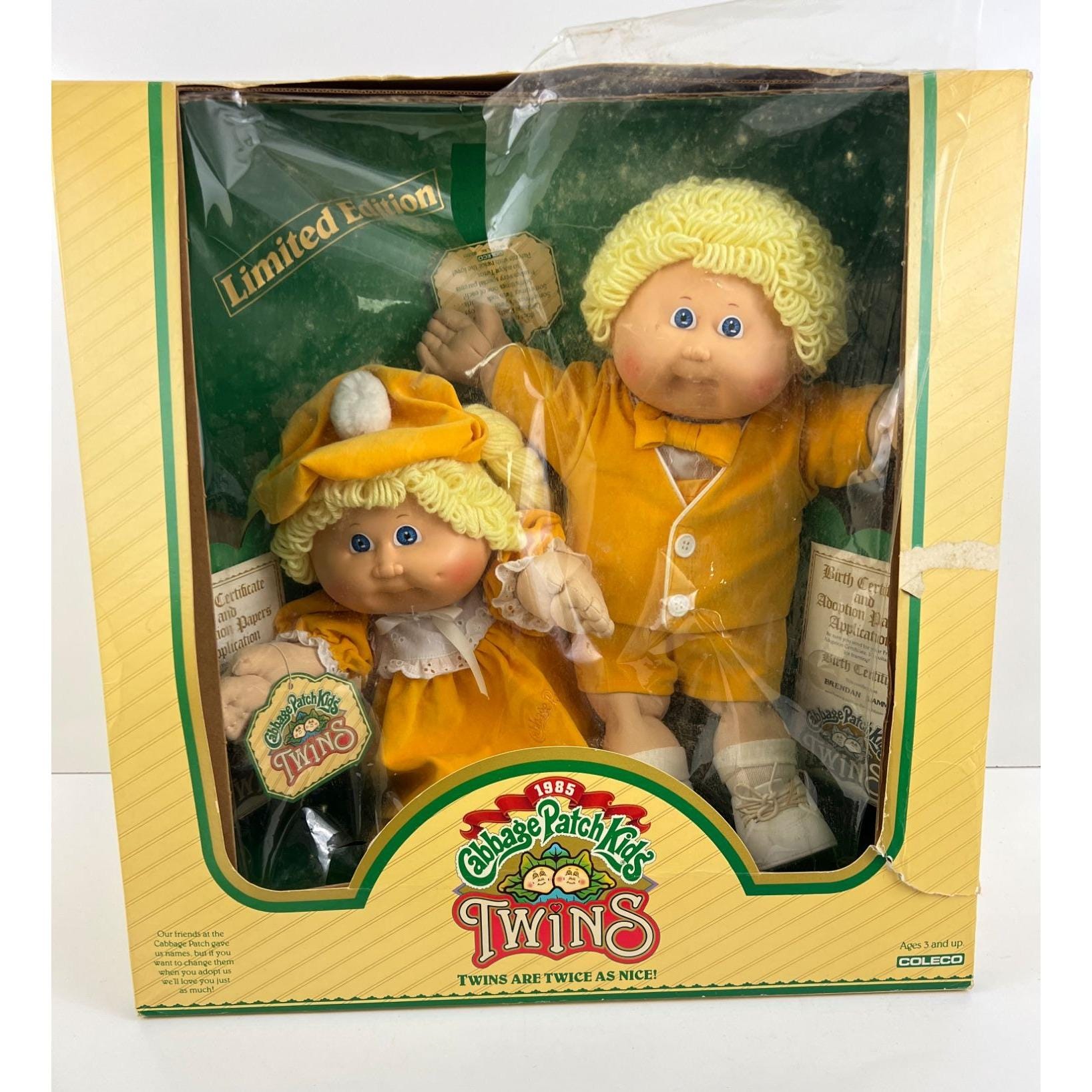 1985 Vintage Cabbage Patch Kids Twins Blonde Hair Blue Eyes
