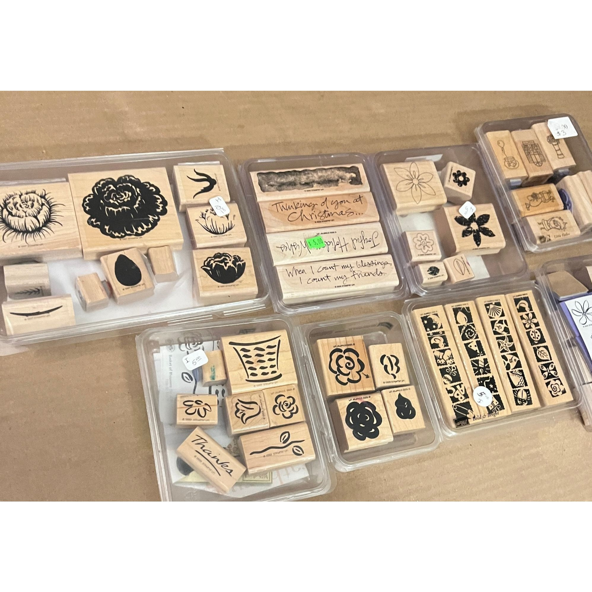 Stampin up Lot of 40+ 8 Sets Rubber Wood Stamps Flowers Phrases