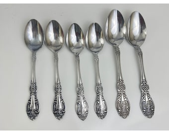 Springtime Stainless Flatware 4 Teaspoons + 2 Soup Vintage Japan