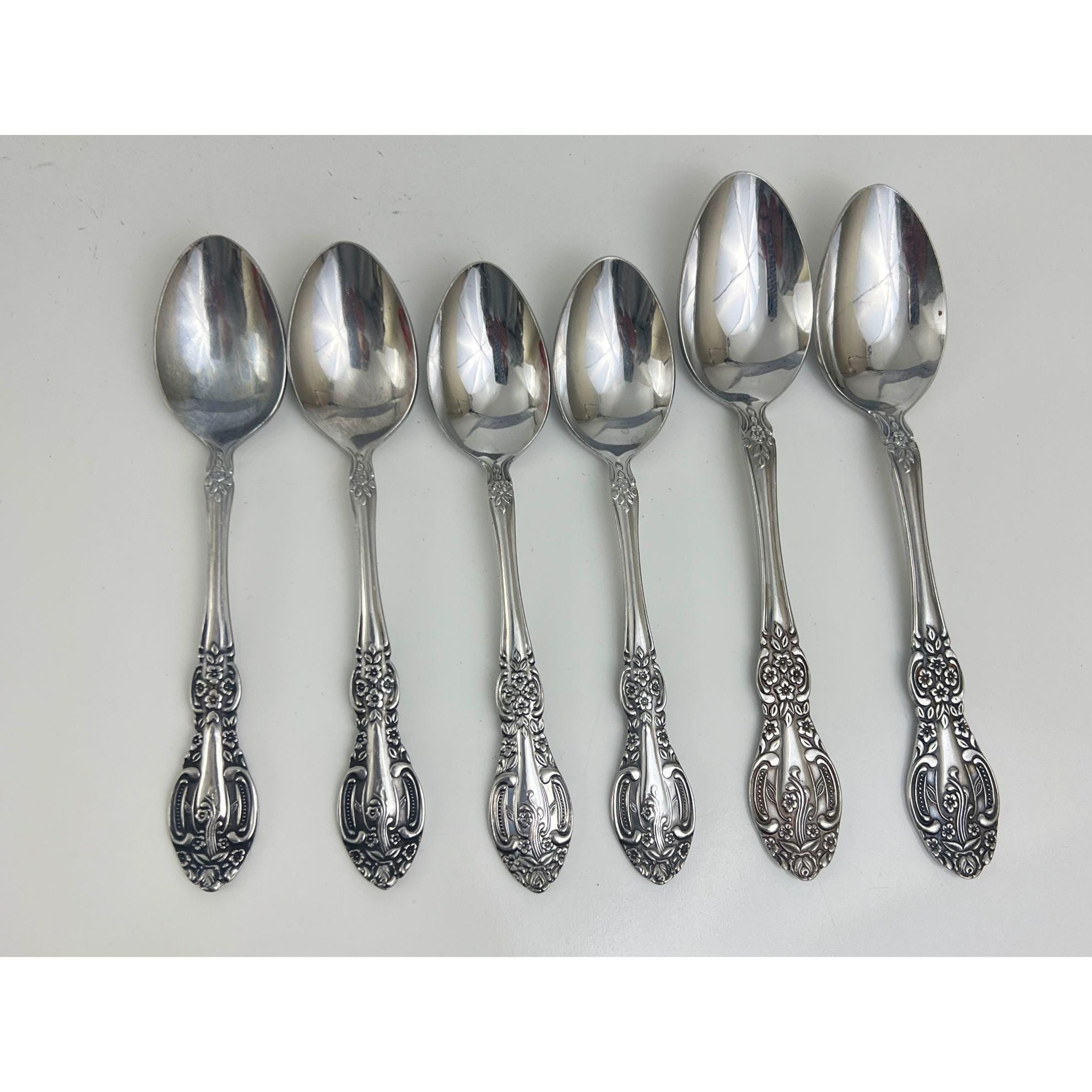 Springtime Stainless Flatware 4 Teaspoons + 2 Soup Vintage Japan