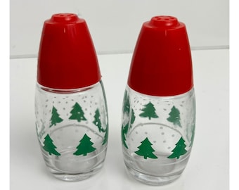 Gemco Christmas Tree Salt and Pepper Shakers Red Lid