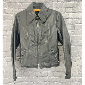 Vintage Brooks Leather Sportswear  Black  Motorcycle Cafe Racer Jacket 32 Unisex