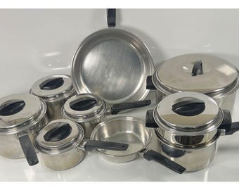 Vintage Ekco Flint Stainless Steel Cookware Set, Radiant Heat Core USA Pots