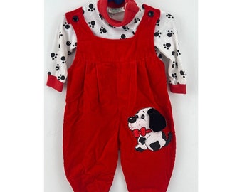 Vintage Tiny Tots Original Boys Red Bubble Jumper Overalls Puppy Dog 12M