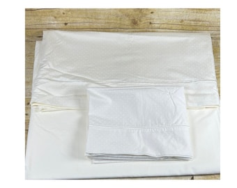 Charisma by Fieldcrest Supima Cotton Twin  Sheet  Ivory Swiss Dot 2pc Vintage
